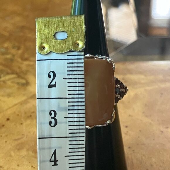 Natural Caramel Opal Red Garnet Sterling Silver Ring Size 6 - Picture 7 of 9